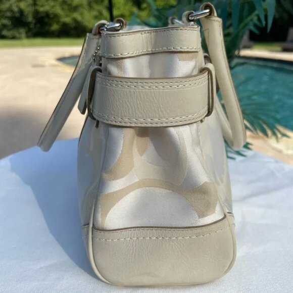 COACH Monogramed Cream & Tan Hamilton Tote Handbag Purse Silver Hardware GUC - Picture 11 of 11